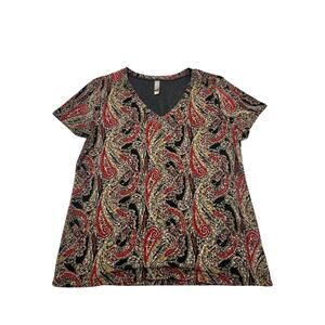 Vintage Y2K Grunge Whimsigoth Boho White Stag Paisley Metallic Textured Top Sz L
